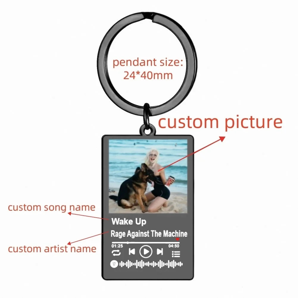 Custom Picture Keychain Customized Music Song Key Ring
