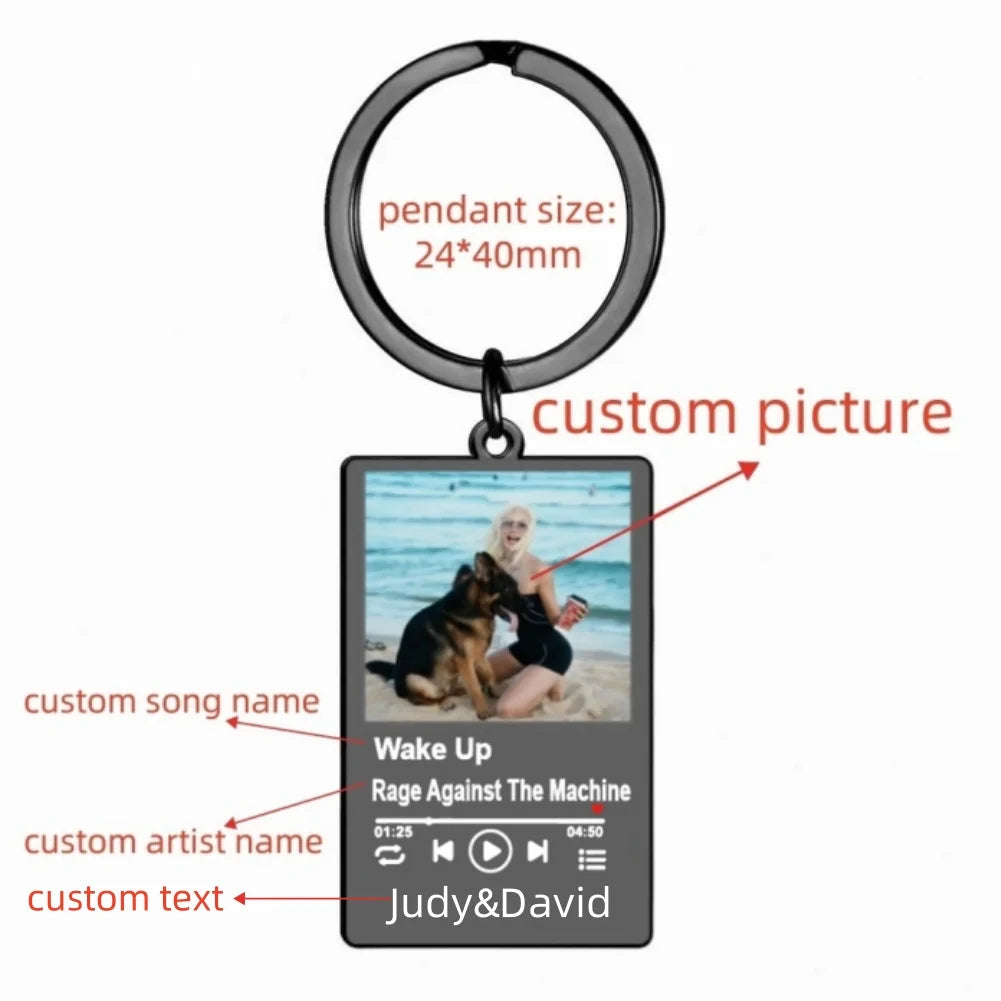 Custom Picture Keychain Customized Music Song Key Ring