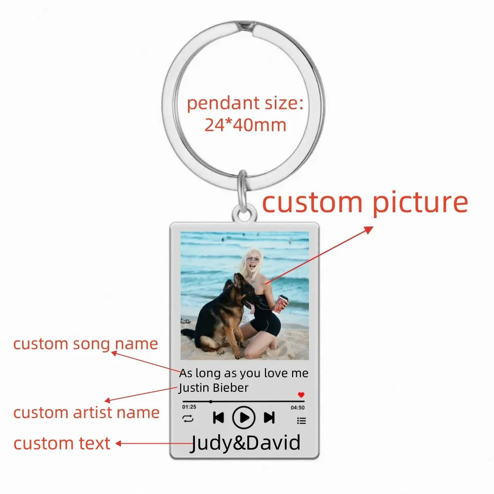 Custom Picture Keychain Customized Music Song Key Ring
