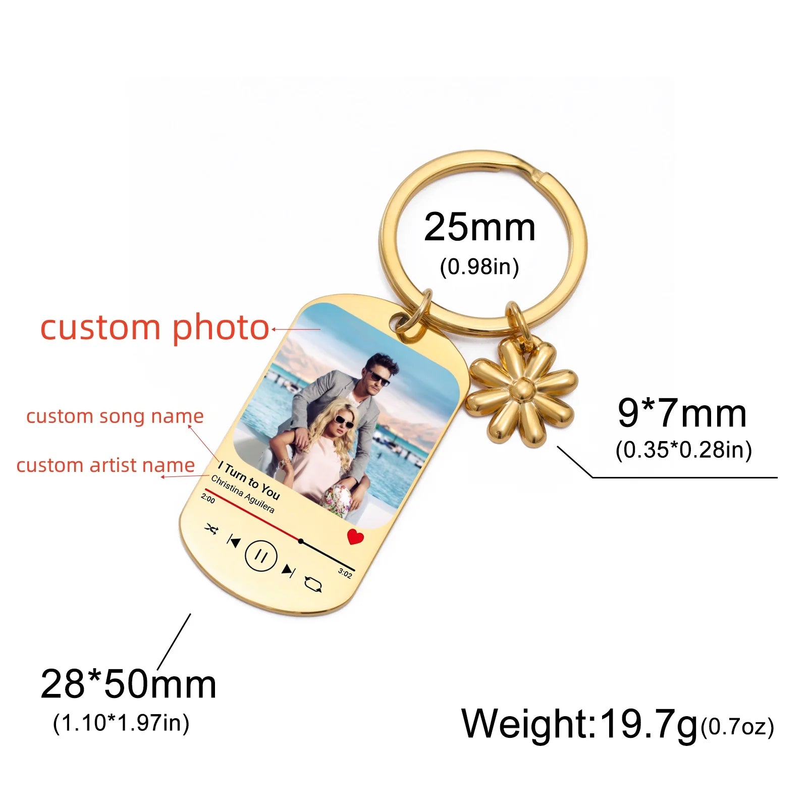 Custom Picture Keychain Customized Music Song Key Ring