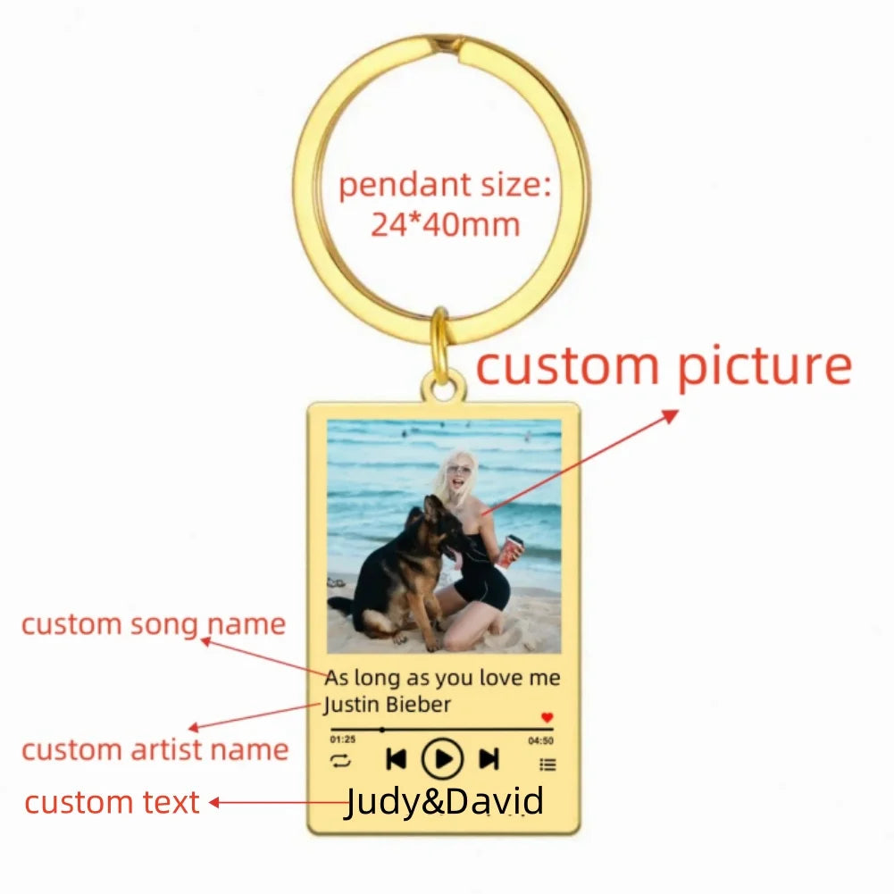 Custom Picture Keychain Customized Music Song Key Ring