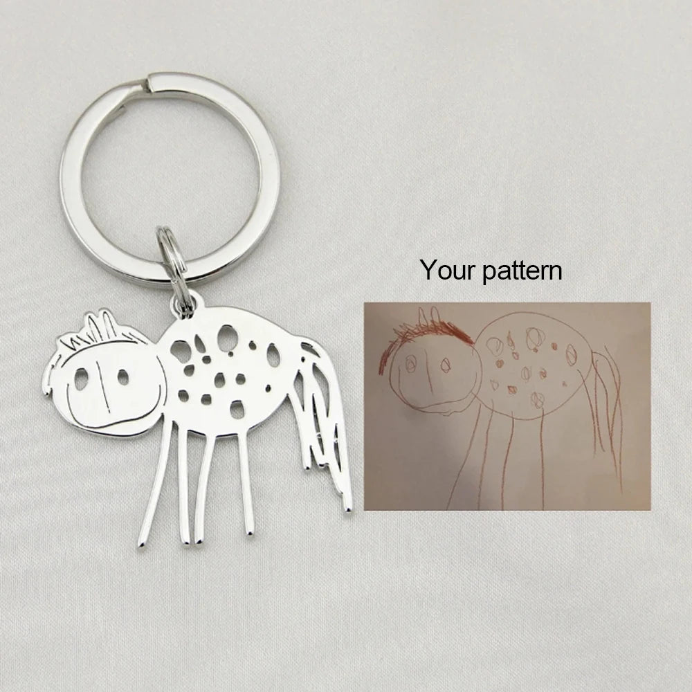 Customized Keychain with Your Pattern Graffiti Keychain Children's Handdrawn Meaningful Gift Stainless Steel Keychain