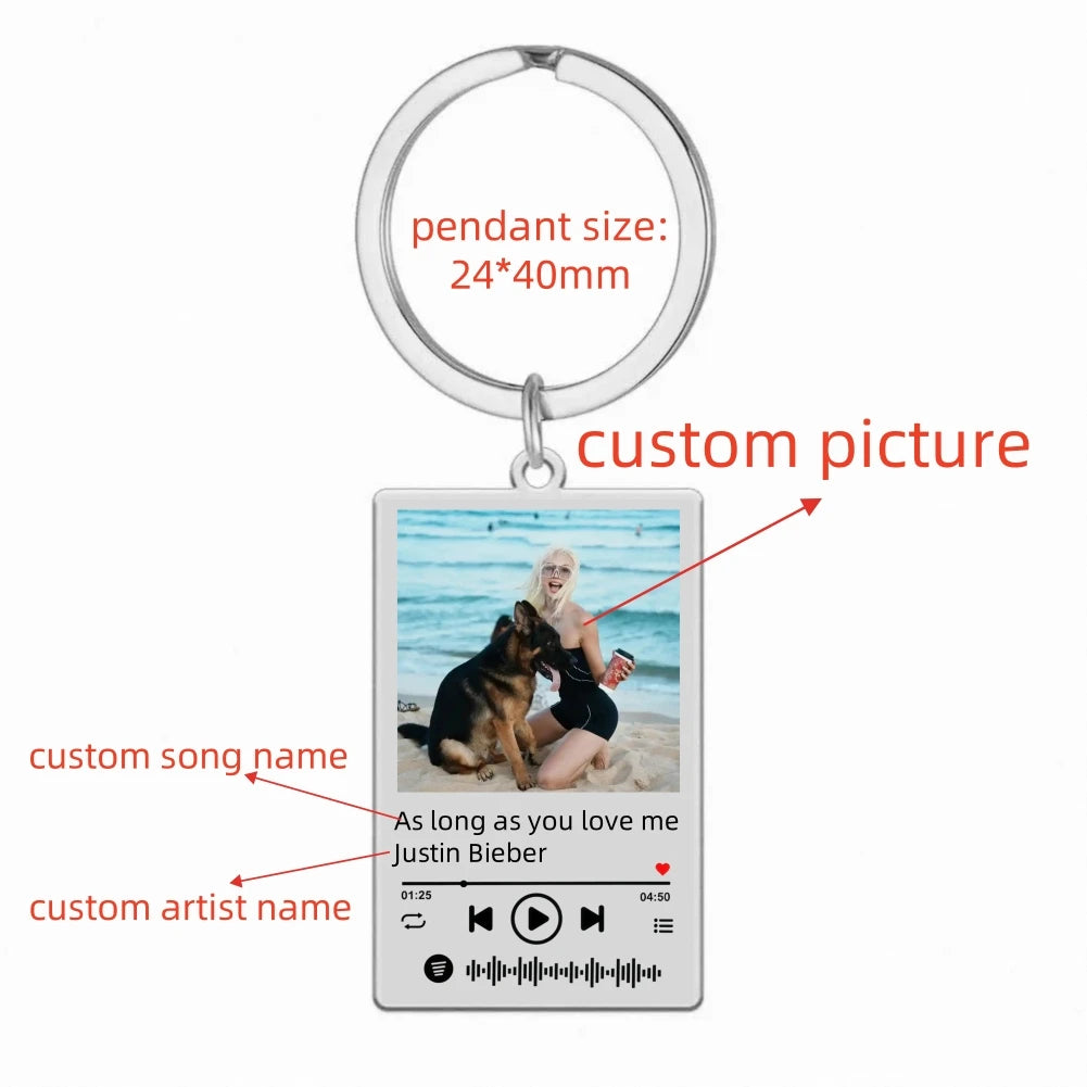 Custom Picture Keychain Customized Music Song Key Ring