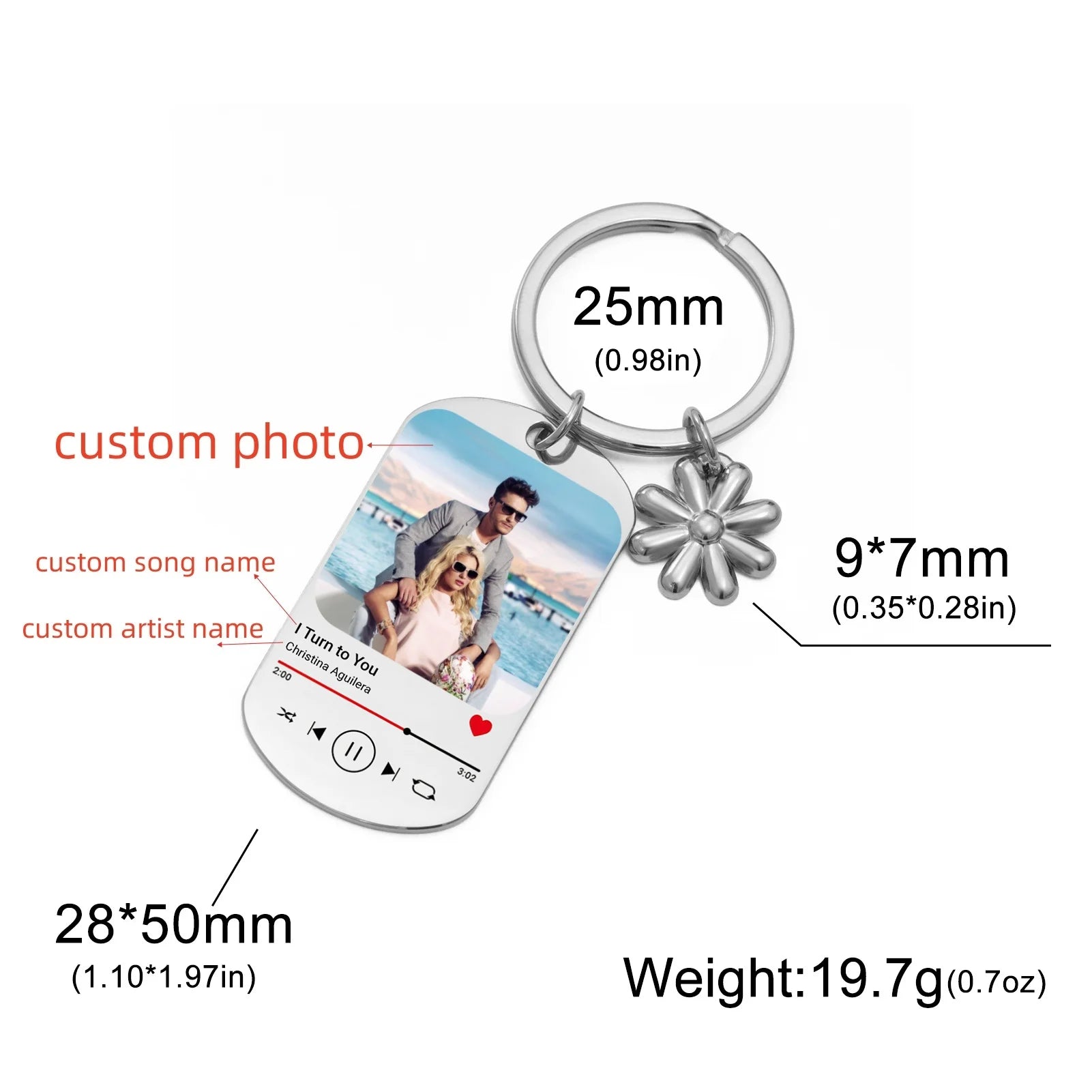Custom Picture Keychain Customized Music Song Key Ring
