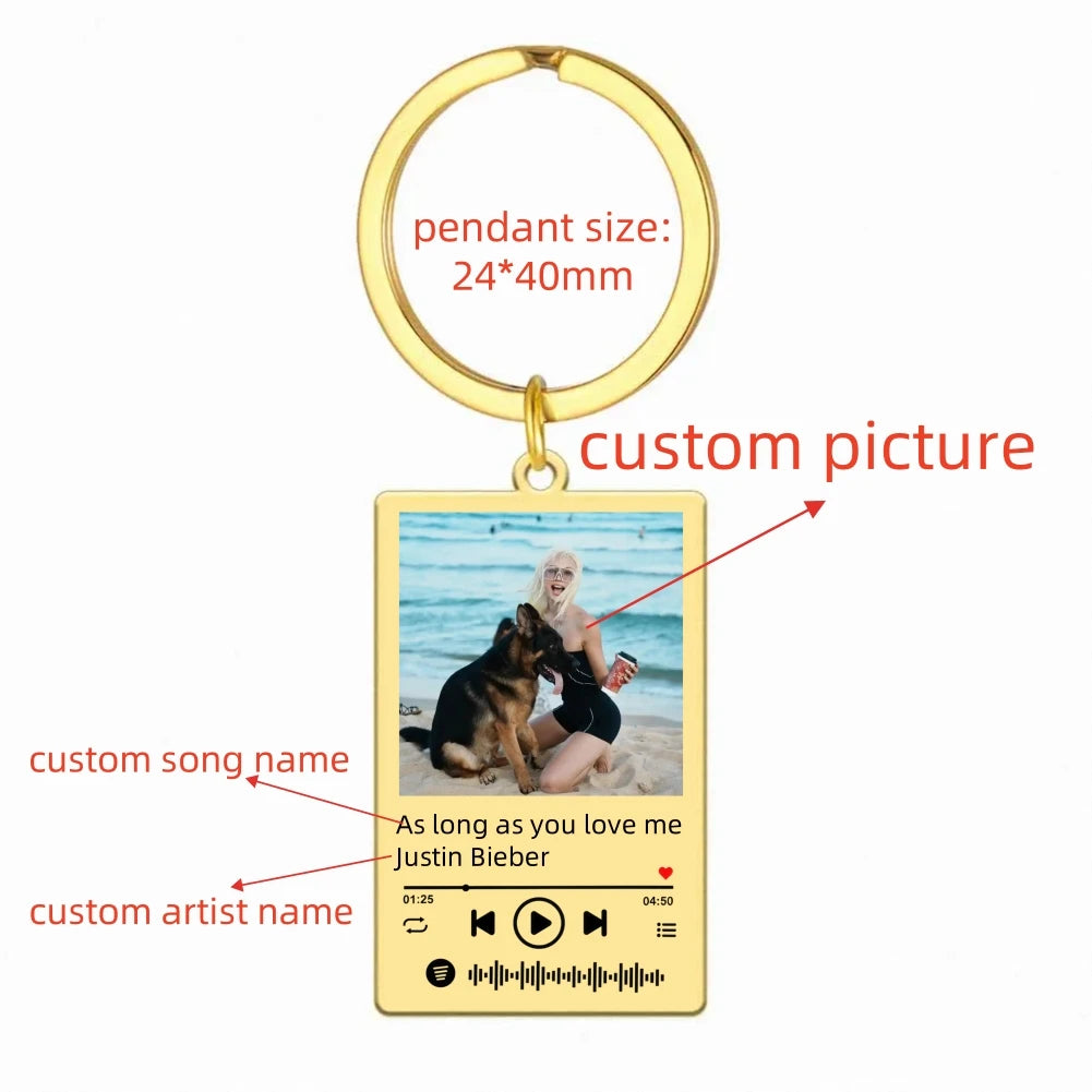 Custom Picture Keychain Customized Music Song Key Ring