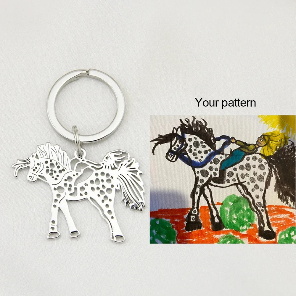Customized Keychain with Your Pattern Graffiti Keychain Children's Handdrawn Meaningful Gift Stainless Steel Keychain